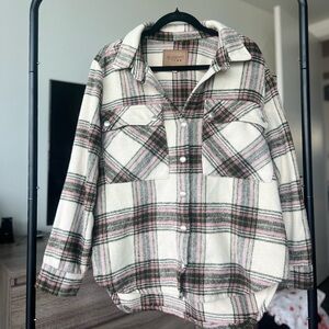 Blank NYC Plaid Utility Jacket - Cream and Pink